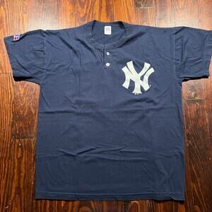 Russell Athletic L Y2K Yankees Henley Shirt Navy Regular